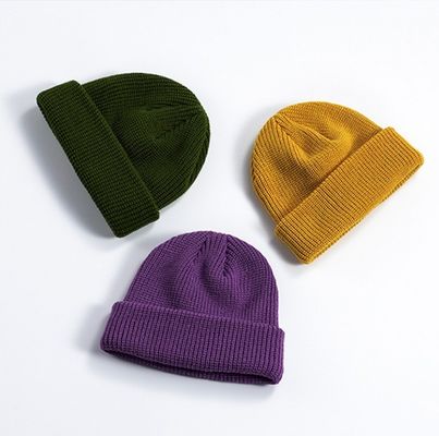 Ribbed Knit Candy Color Kids Cozy Beanie Hats with Automatic and Seamless Technology